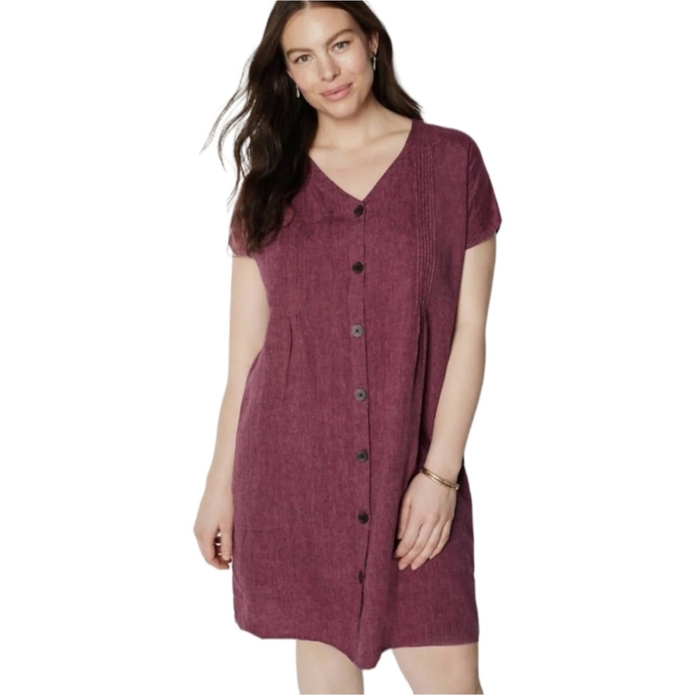 J. Jill Love Linen Short Sleeve Button Front Mini Dress
